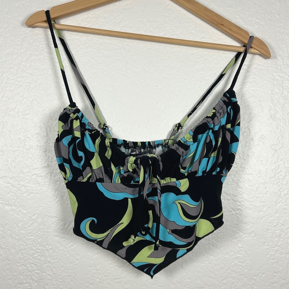 Urban Outfitters Black Blue Cami Crop Top Psychedelic Handkerchief Hem XS